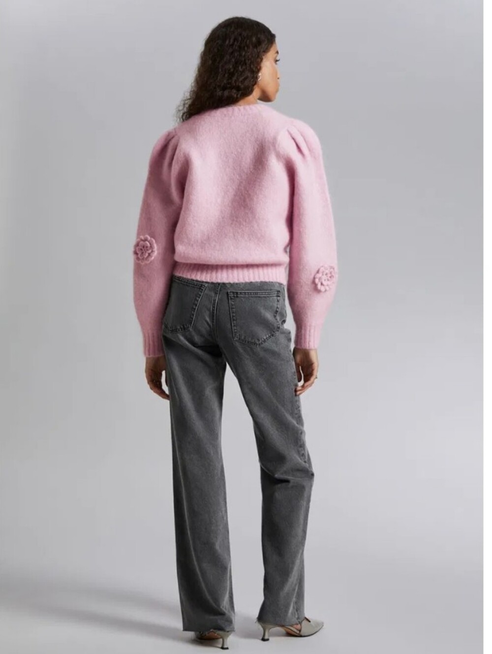 & Other Stories Nwt Rose-Appliqué Knit Jumper Sweater Size Large Mohair/wool - Picture 3 of 11